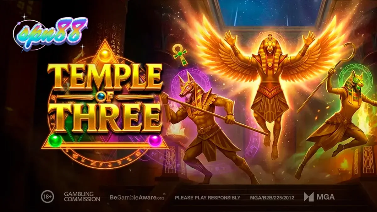 Tampilan visual mesin slot Temple of Three dengan tema dewa Mesir